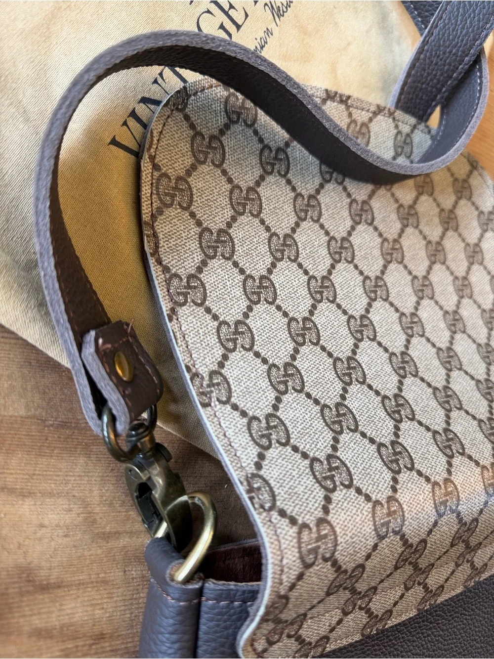 Gucci beige GG Monogram Crossbody Bag   By Vintage Boho Bags NEW The Odyssey